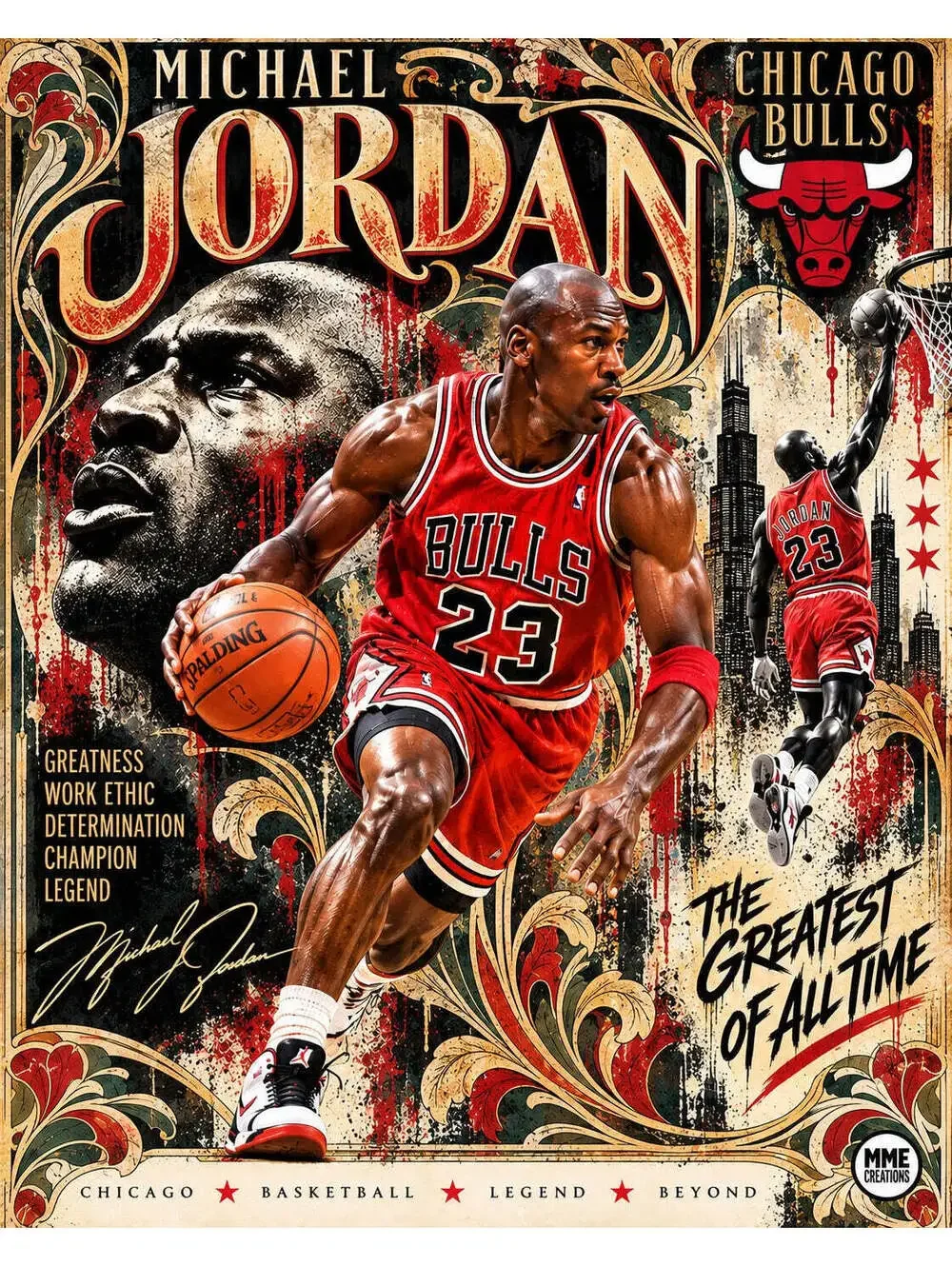 4707 Michael Jordan Art Nouveau × Urban Grunge AG Collection 8x10 Sports Print